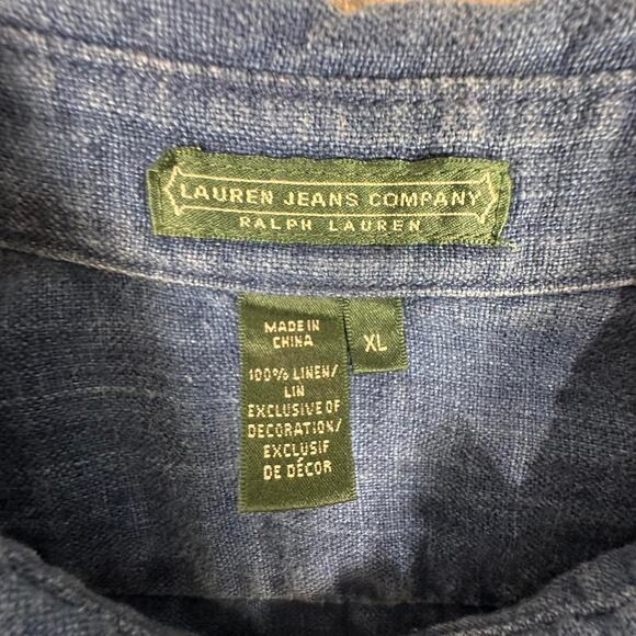 Lauren Jeans Company Ralph Lauren Blue 100% Linen Button-up Shirt Size XL - Picture 3 of 6